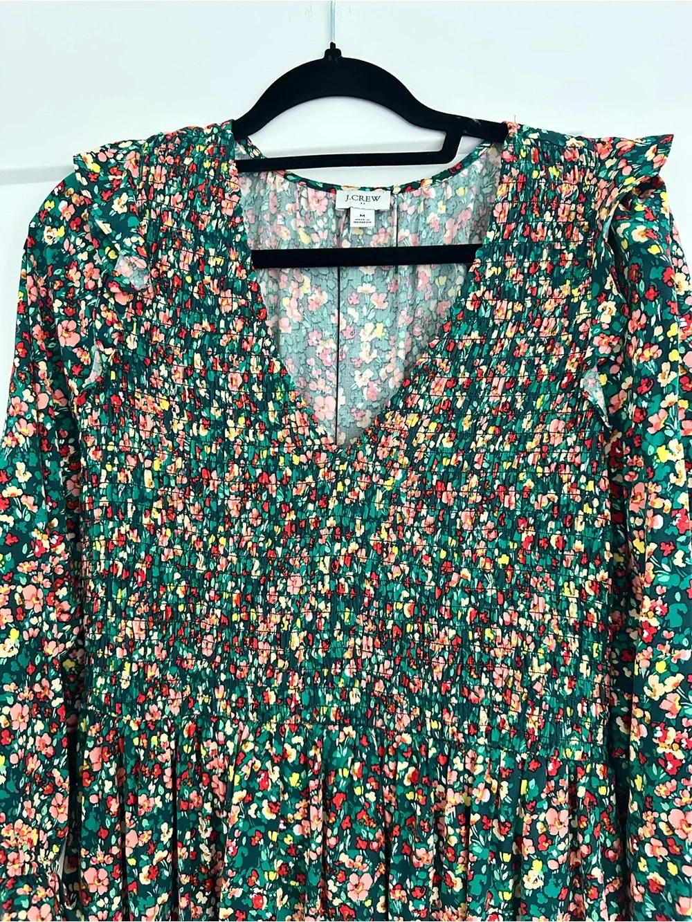 Floral V-Neck Long Sleeve Midi Dress - JCrew
